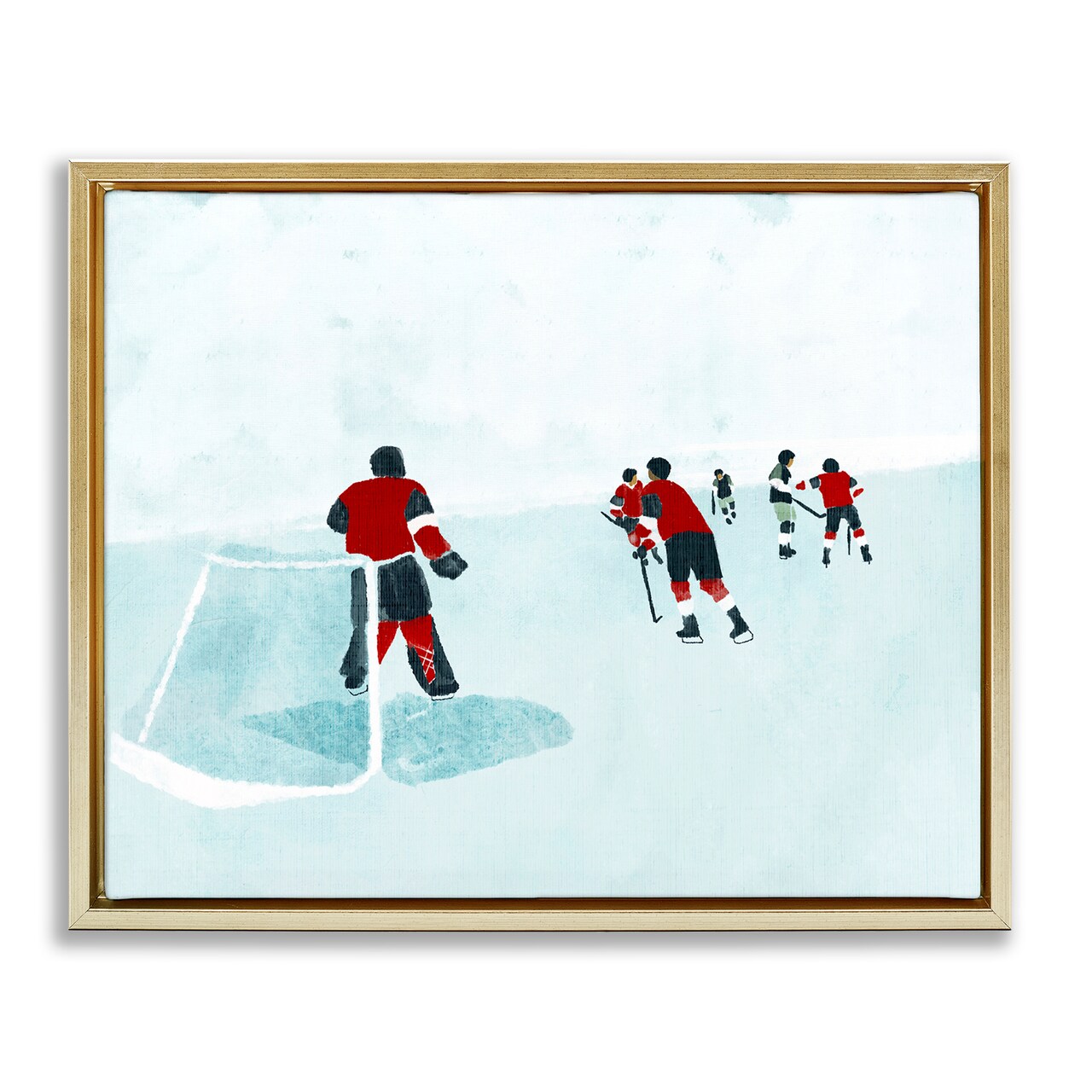 Stupell Industries Hockey Players on Ice Framed Floater Canvas Wall Art Design by Daphne Polselli